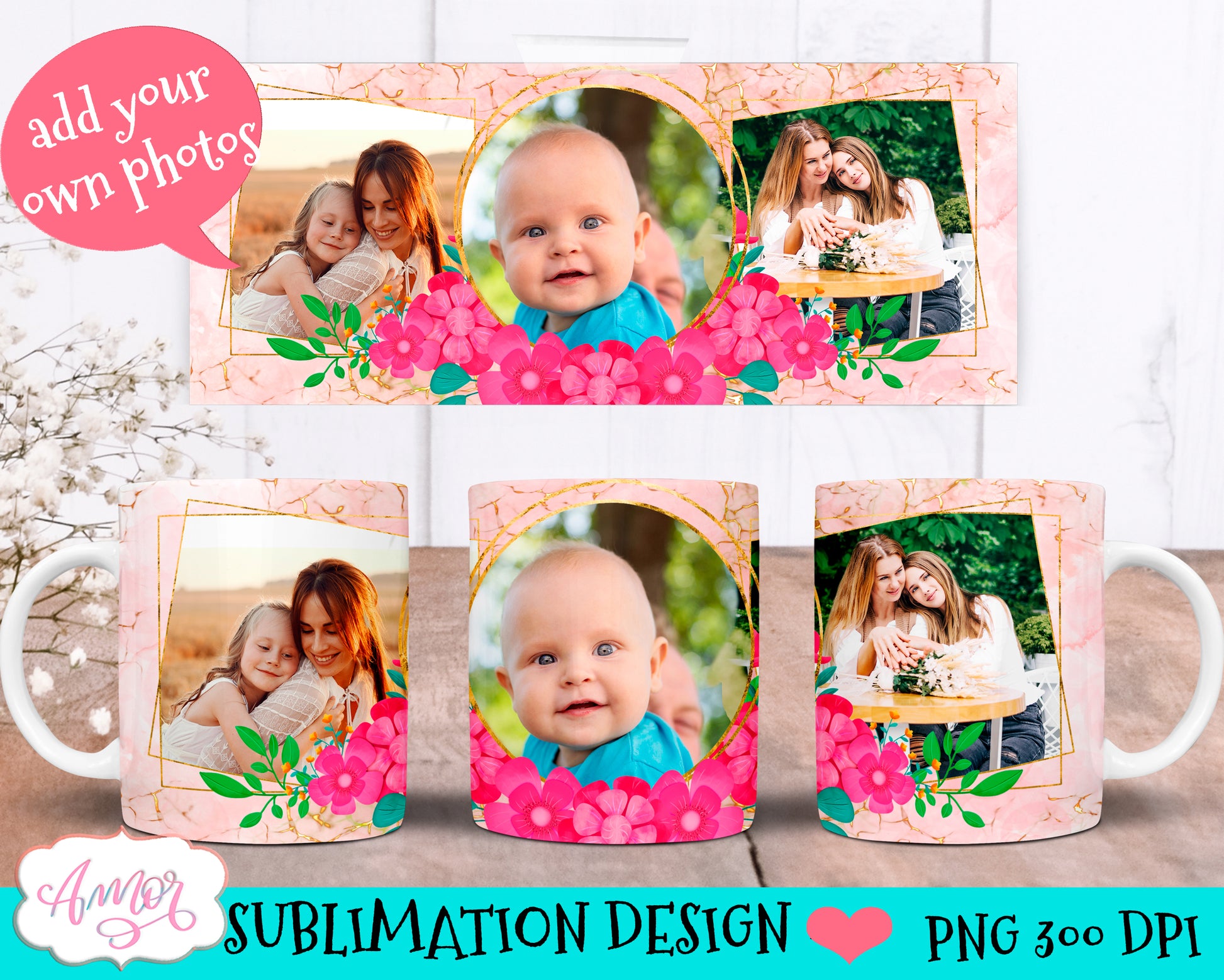 Floral photo customizable mug sublimation Bundle