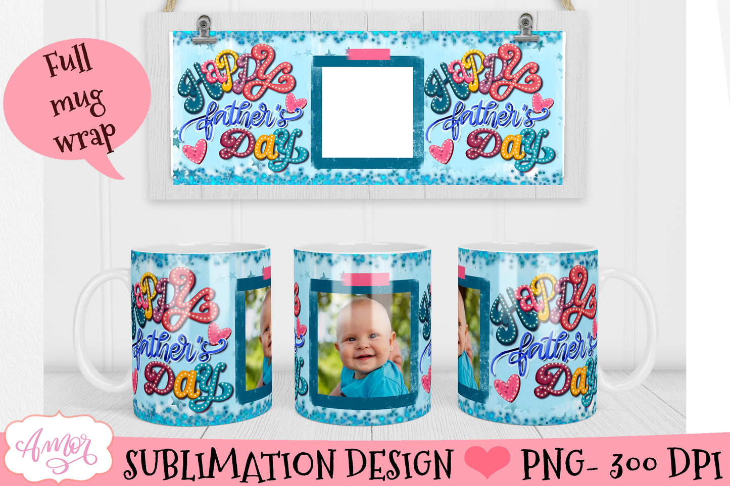 Photo mug wrap sublimation design for father's day