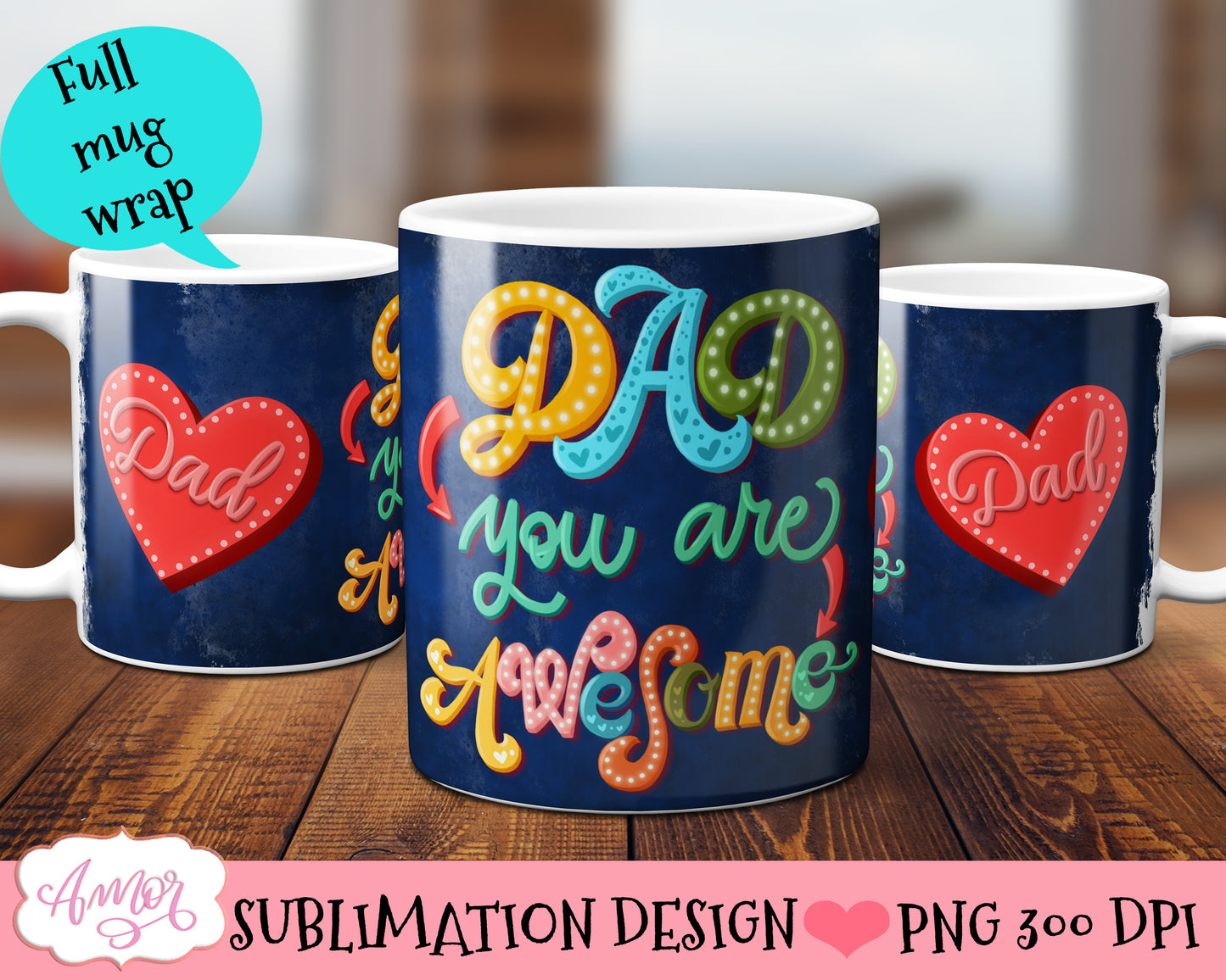 Photo mug wrap sublimation design for Father's day gift