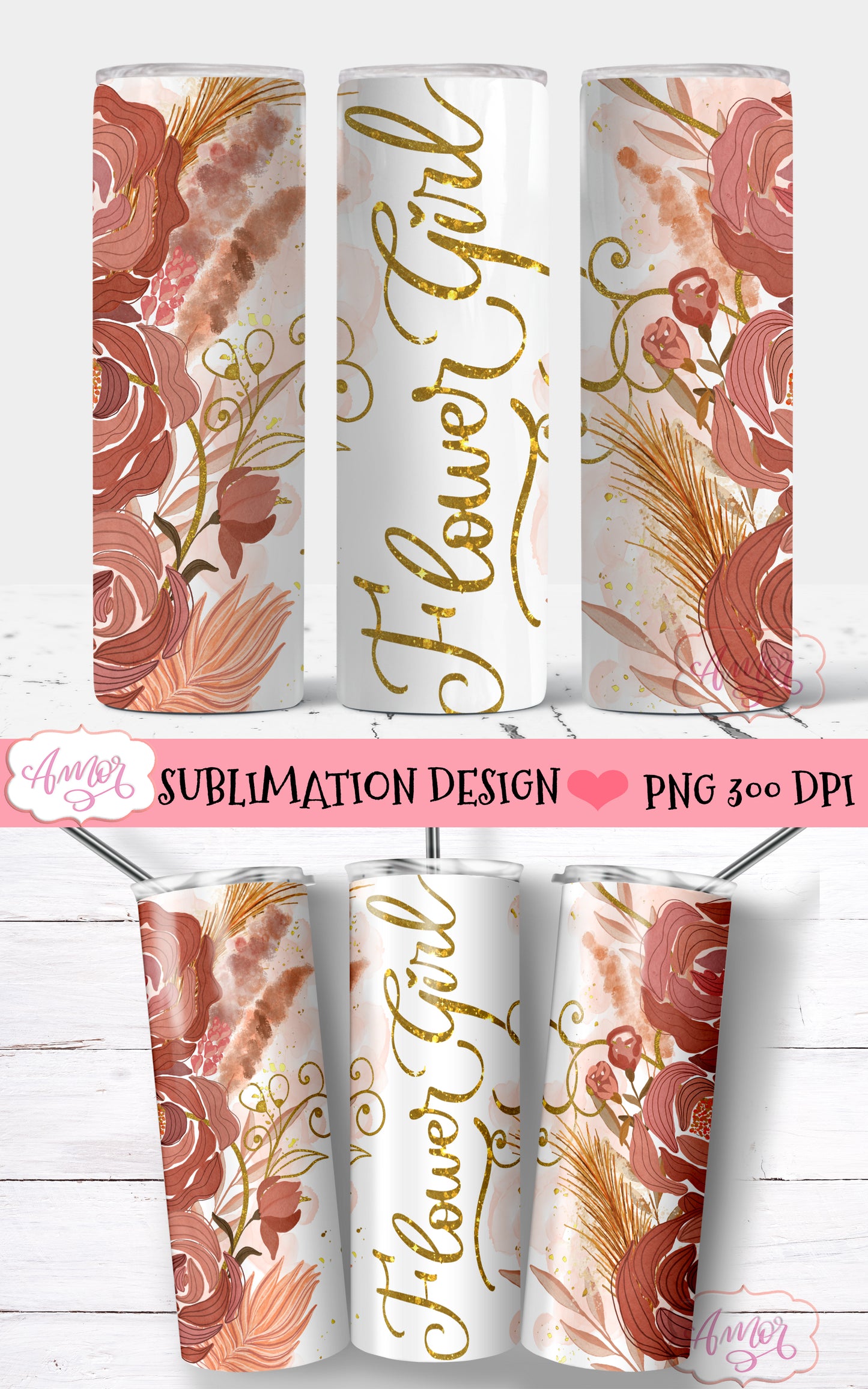 Boho wedding party tumbler wraps for sublimation