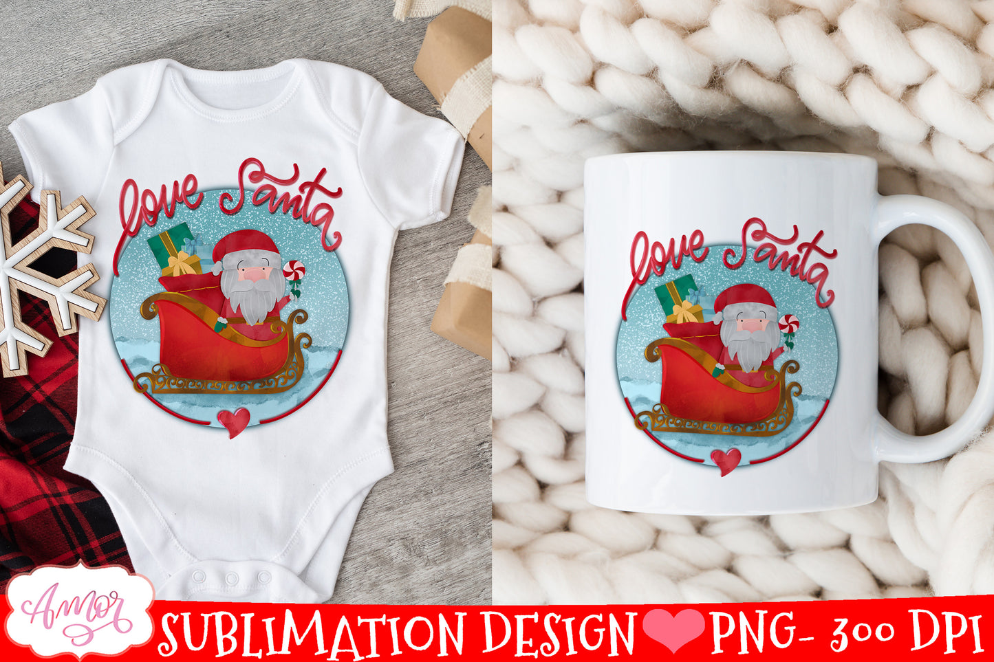 Love Santa PNG for sublimation Cute Christmas design