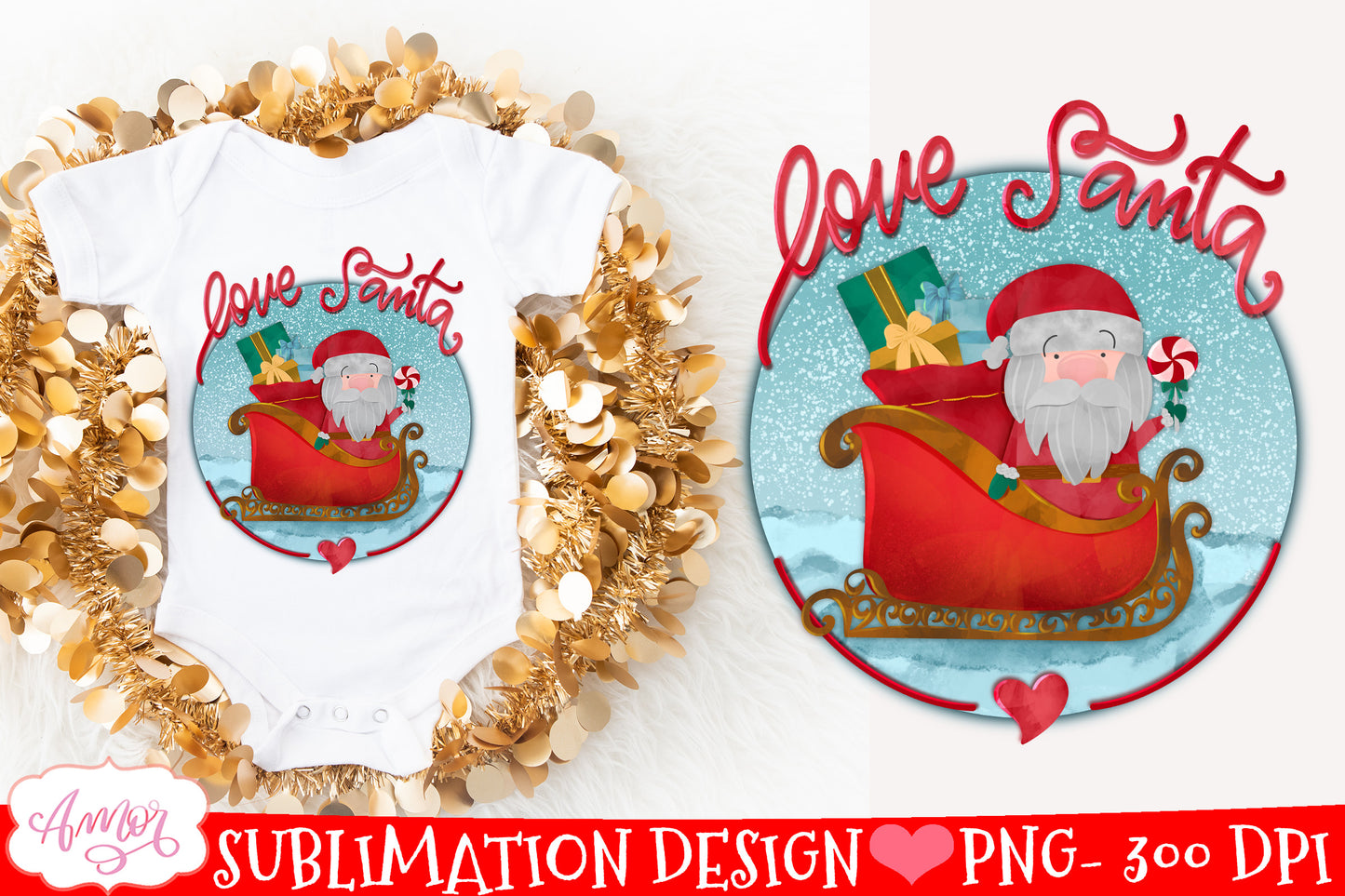 Love Santa PNG for sublimation Cute Christmas design