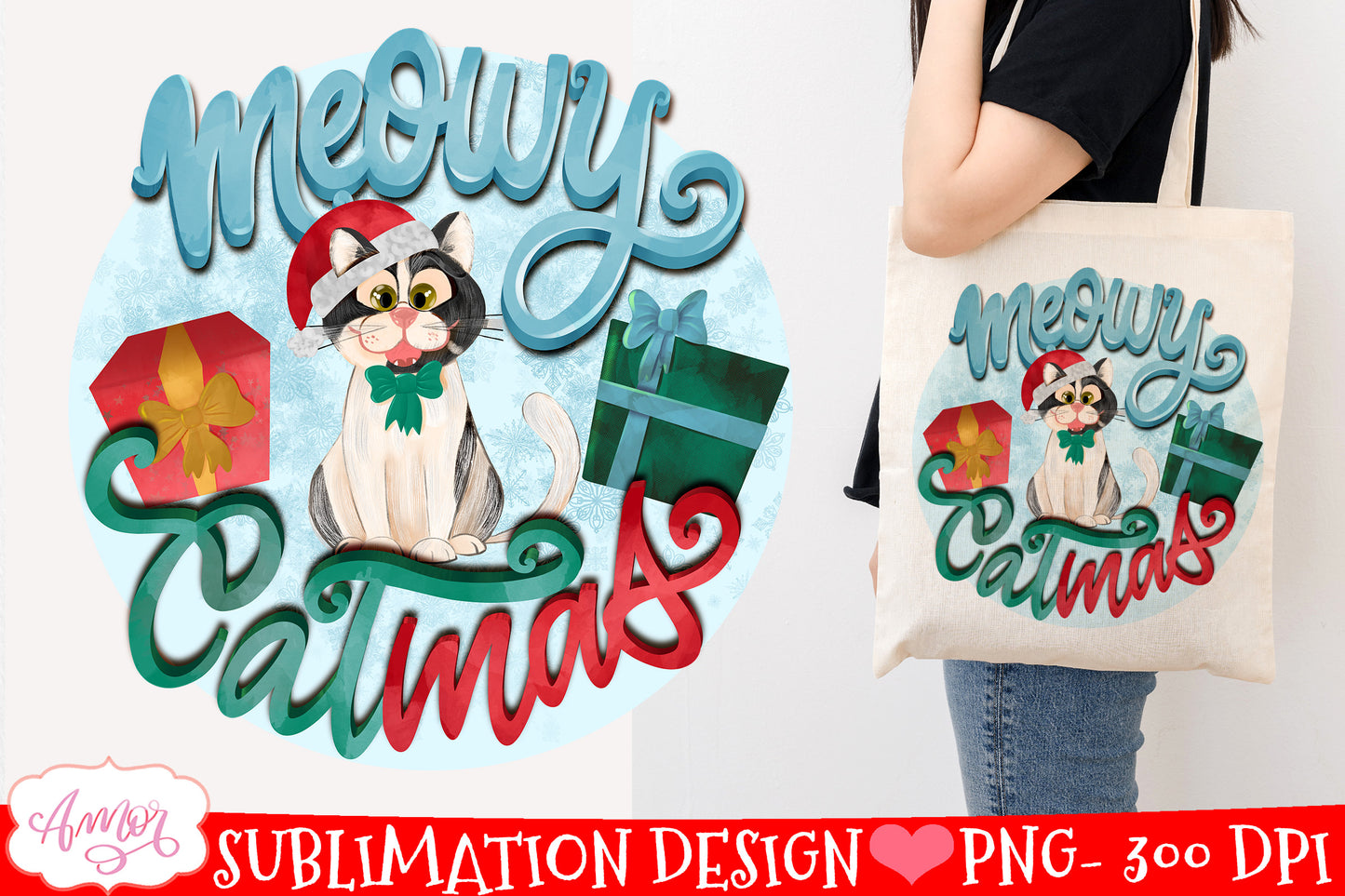 Meowy Catmas Design for sublimation | Cute Christmas cat PNG