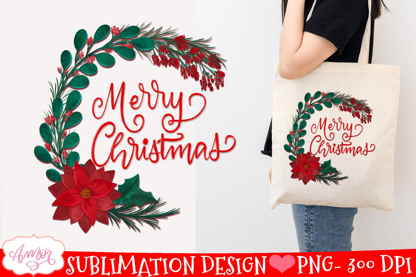 Merry Christmas wreath PNG for sublimation