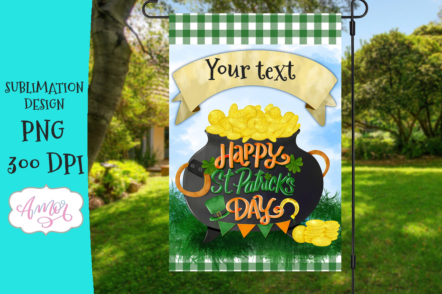 Happy St. Patrick's day garden flag PNG for sublimation