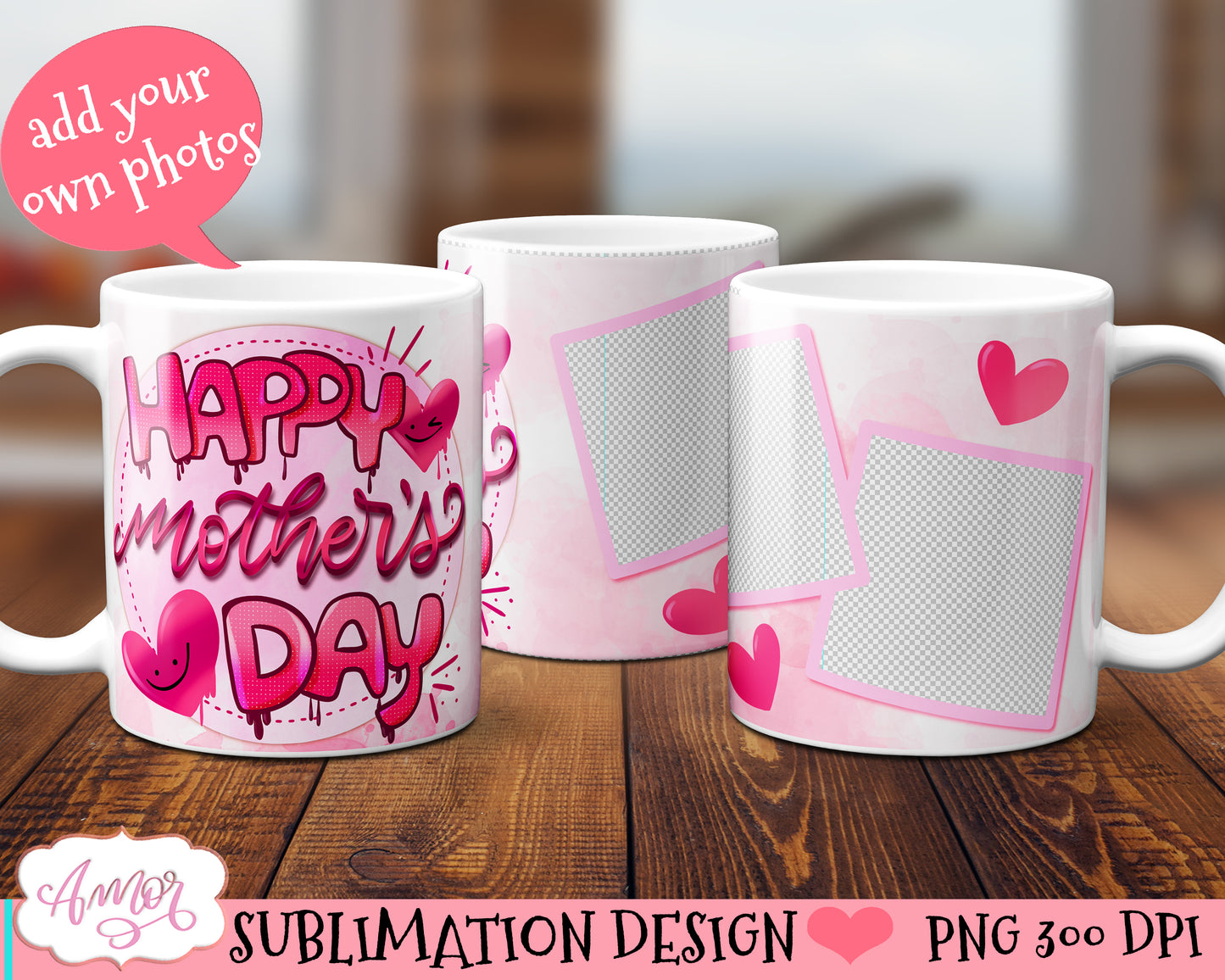 Mother's day photo mug wrap for sublimation 15oz 11oz