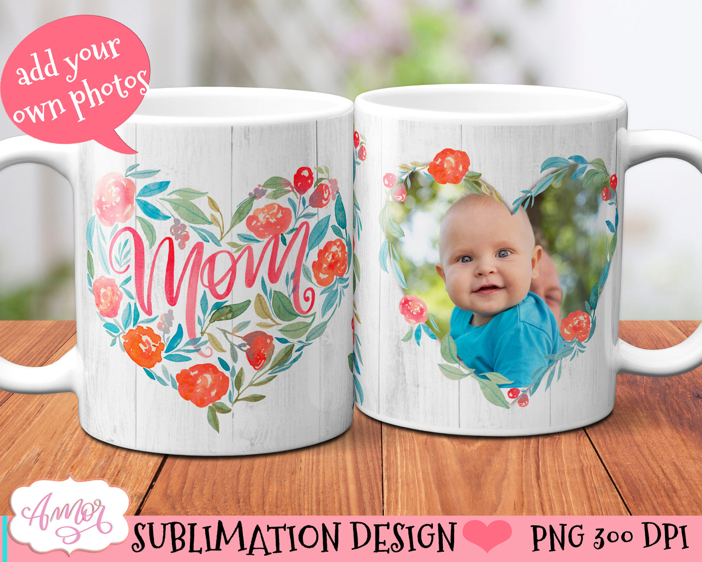 Mother's day photo mug wrap template for sublimation