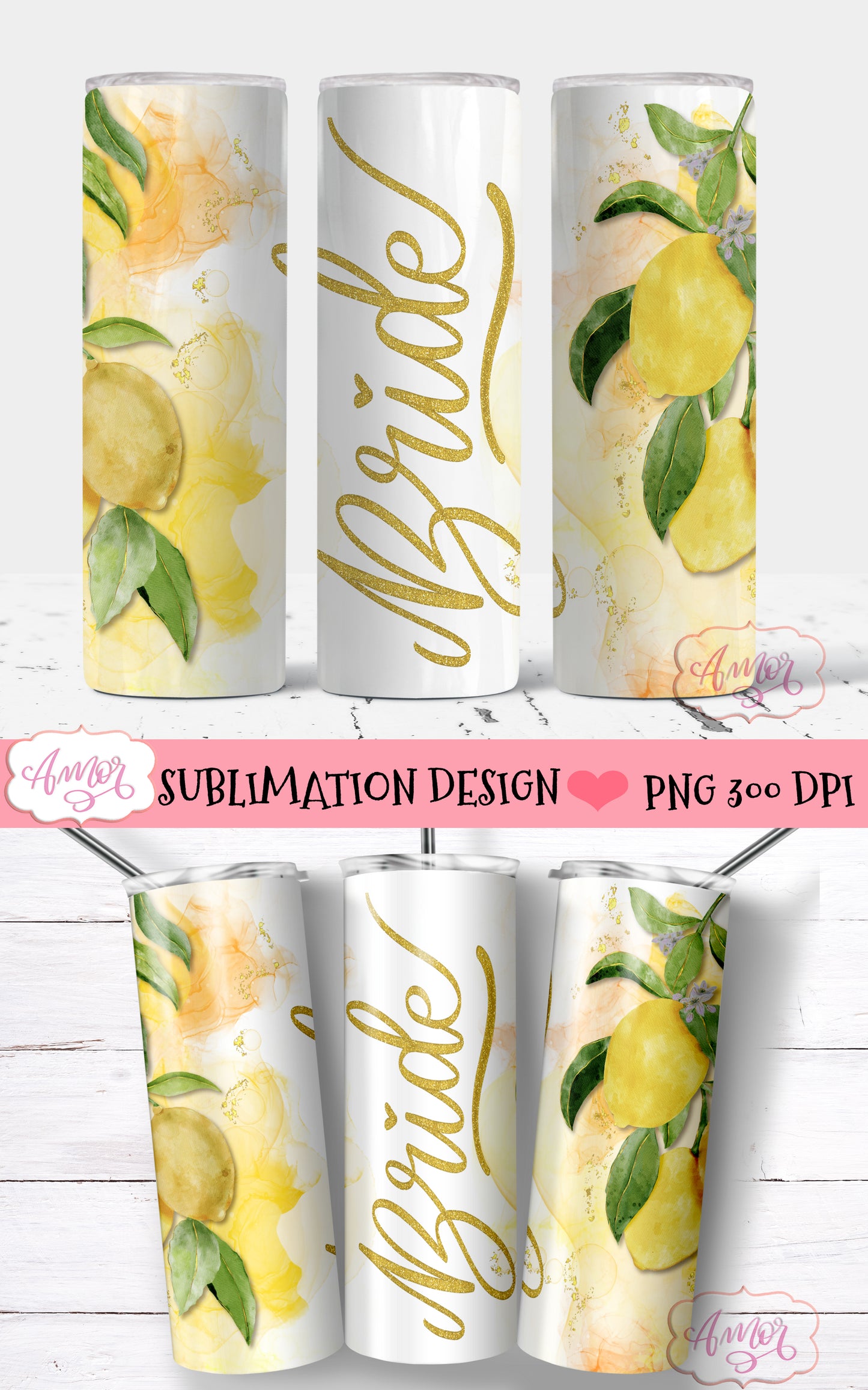 Lemon Wedding Tumbler Wraps for Sublimation BUNDLE