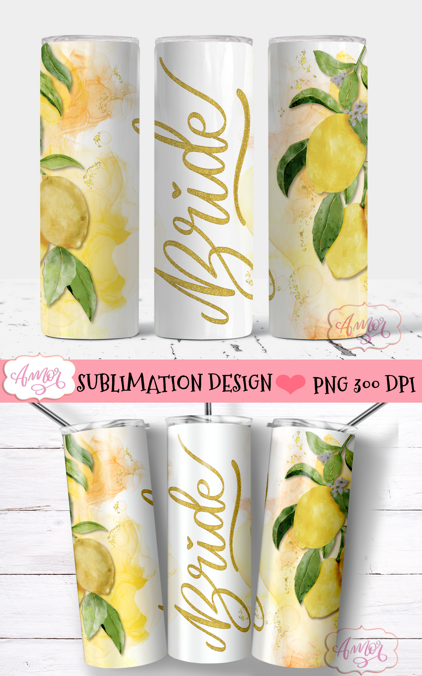 Lemon Wedding Tumbler Wraps for Sublimation BUNDLE