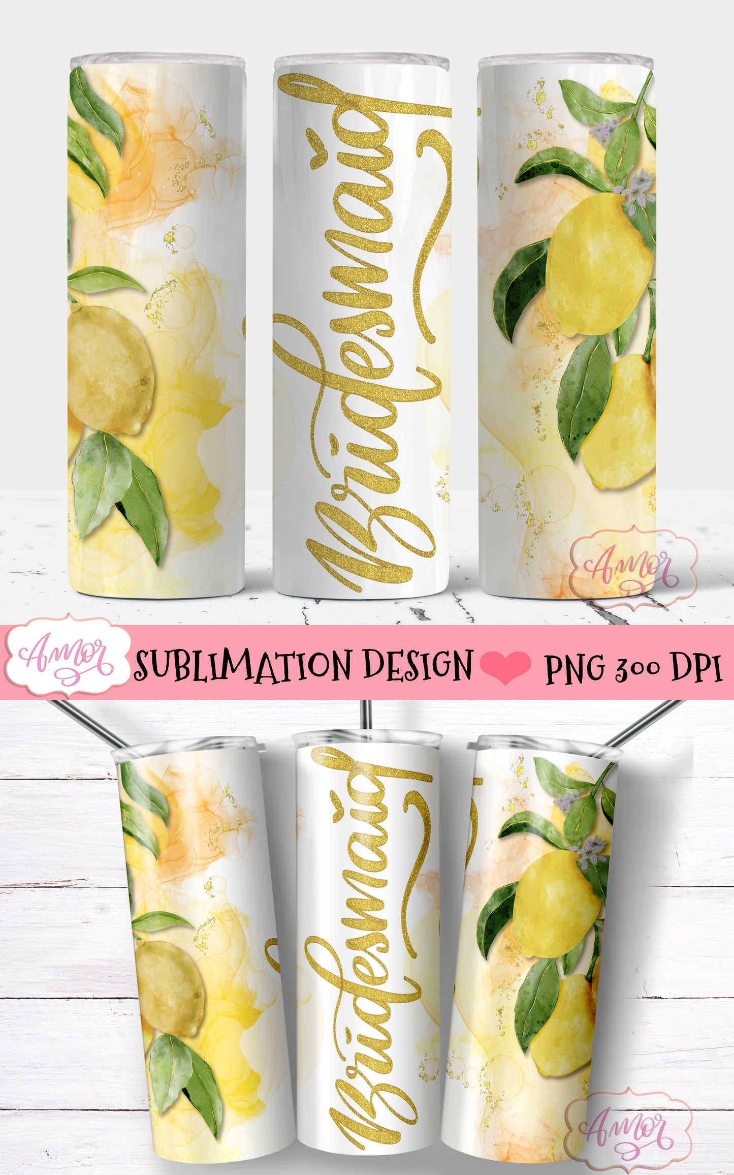 Lemon Wedding Tumbler Wraps for Sublimation BUNDLE