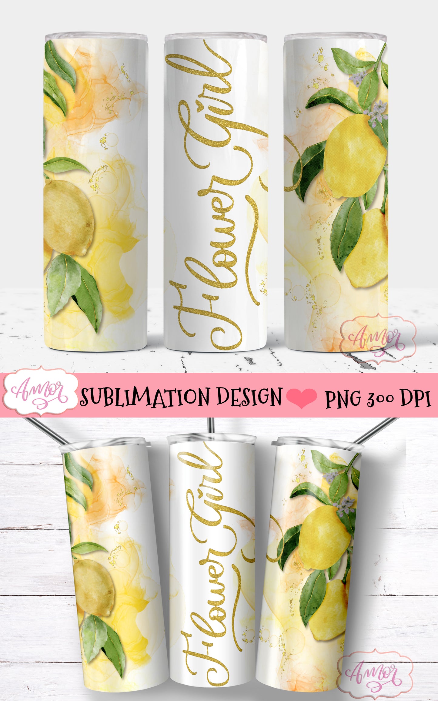 Lemon Wedding Tumbler Wraps for Sublimation BUNDLE