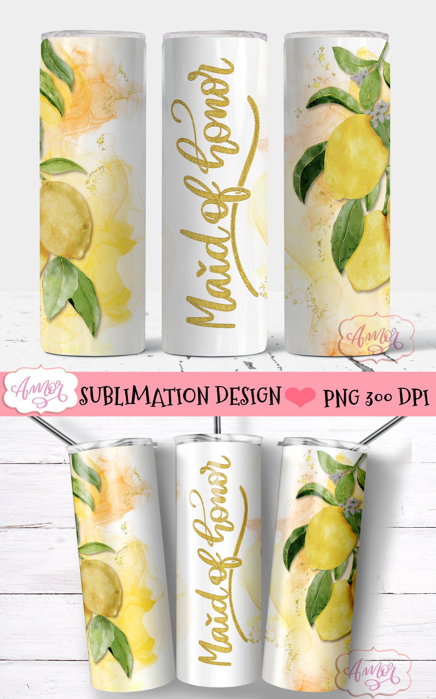 Lemon Wedding Tumbler Wraps for Sublimation BUNDLE