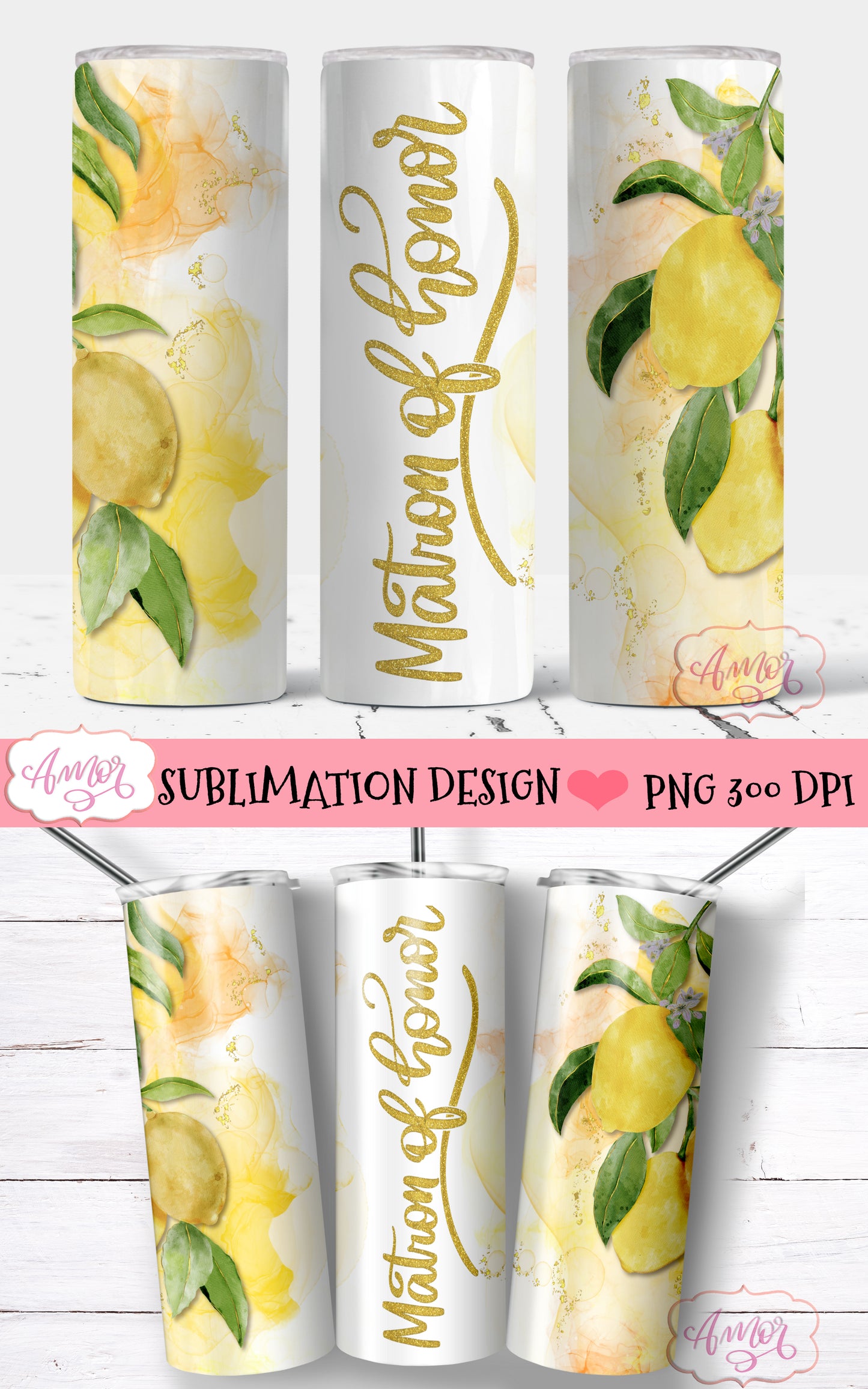 Lemon Wedding Tumbler Wraps for Sublimation BUNDLE