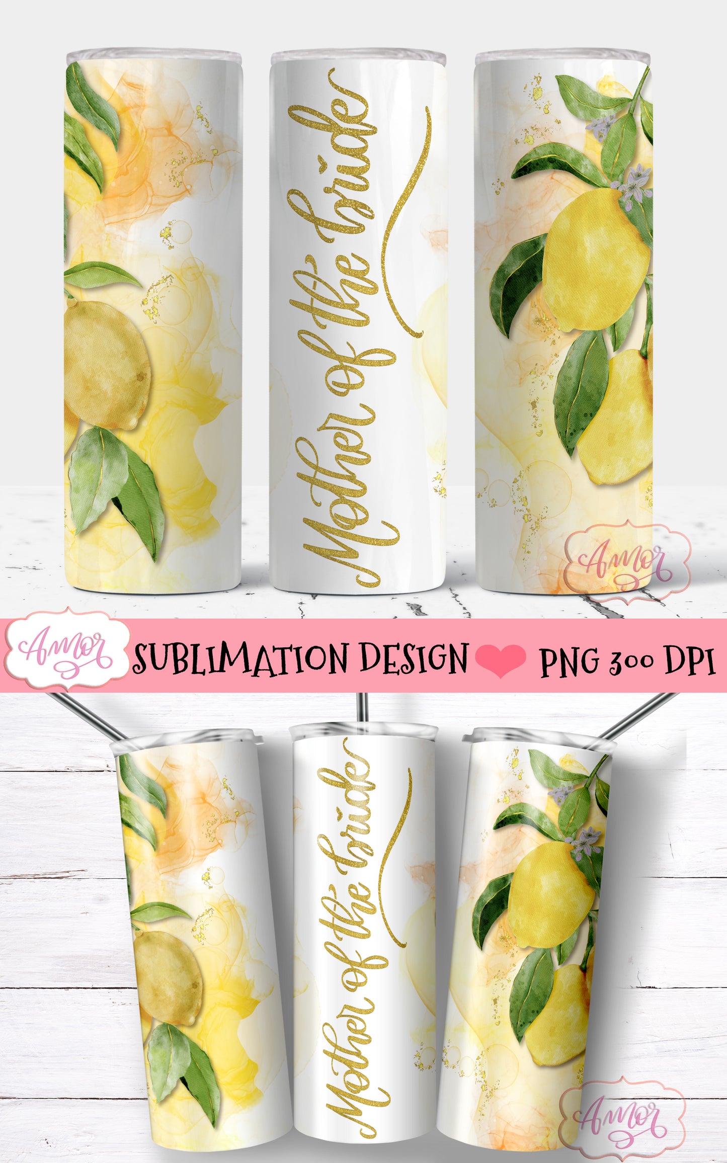 Lemon Wedding Tumbler Wraps for Sublimation BUNDLE