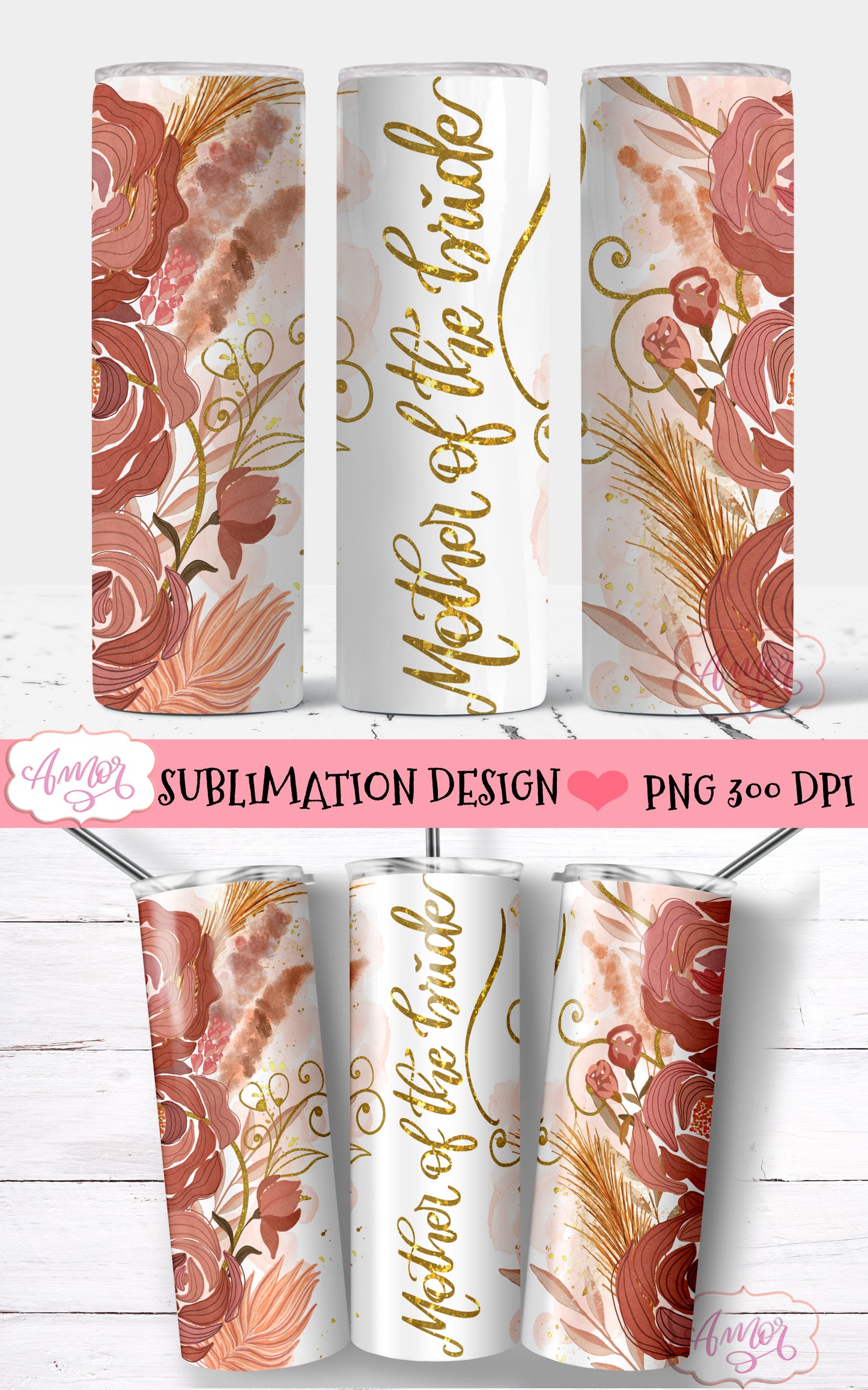Boho wedding party tumbler wraps for sublimation