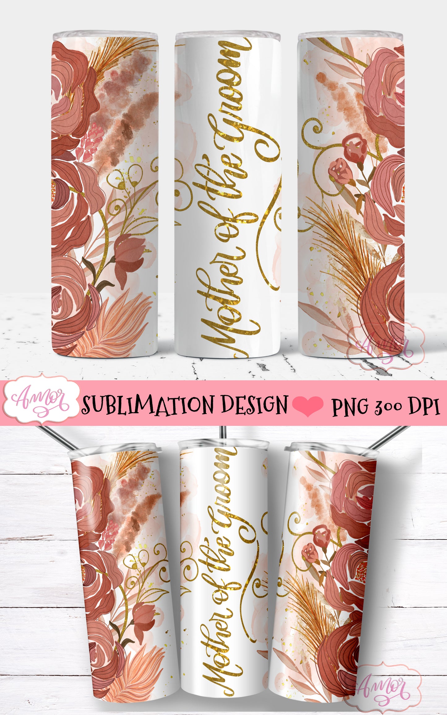 Boho wedding party tumbler wraps for sublimation