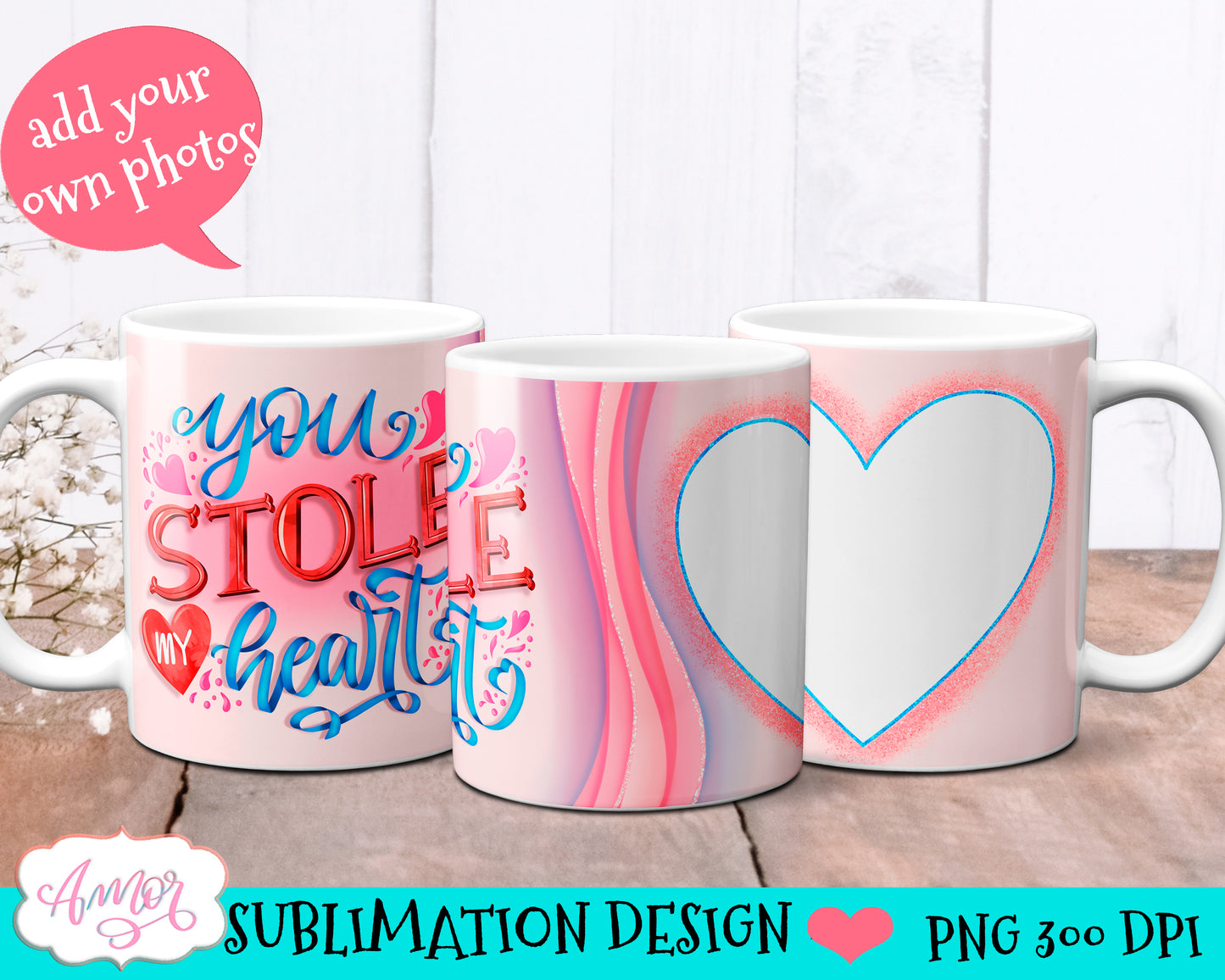 Customizable mug Wrap for Sublimation | Valentines photo mug