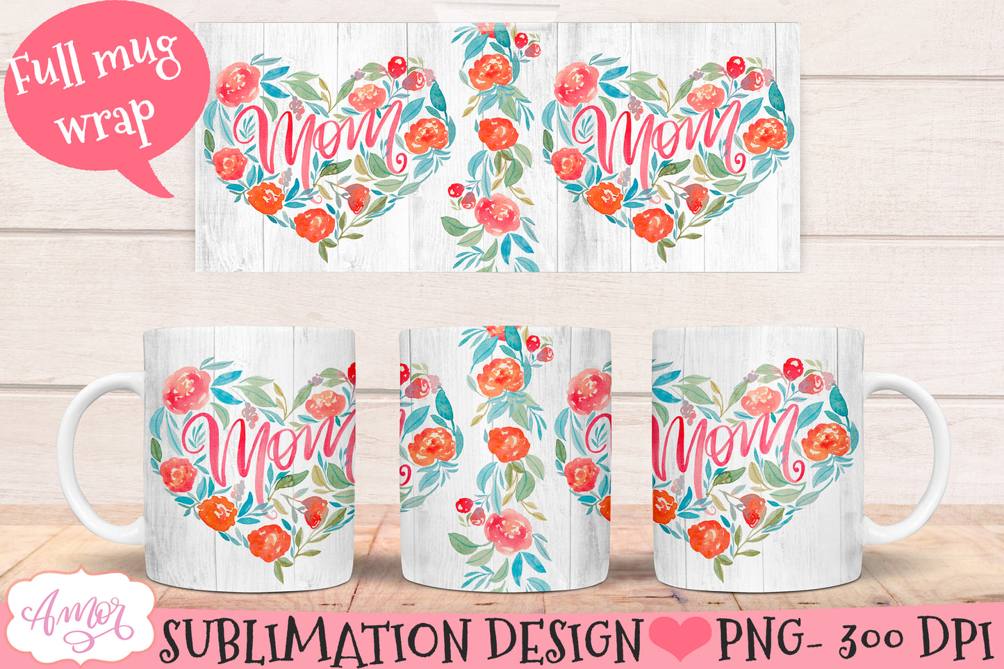 Mom mug wrap PNG | Mother's day sublimation design for mugs