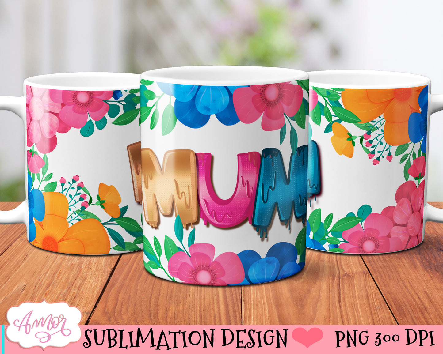 Floral Mum mug wrap PNG for sublimation | Mother's day mug