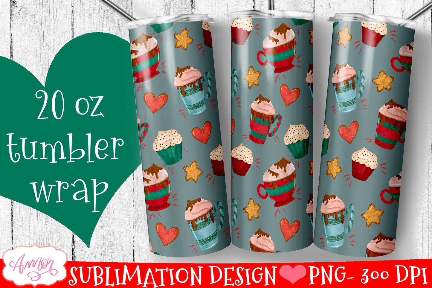 BUNDLE Christmas tumbler wrap for sublimation, 12 PNG