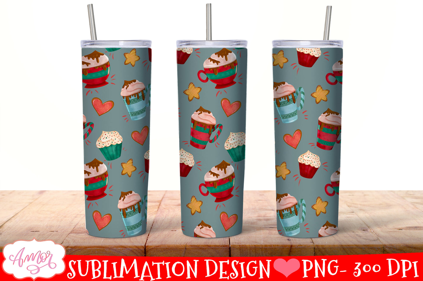 BUNDLE Christmas tumbler wrap for sublimation, 12 PNG