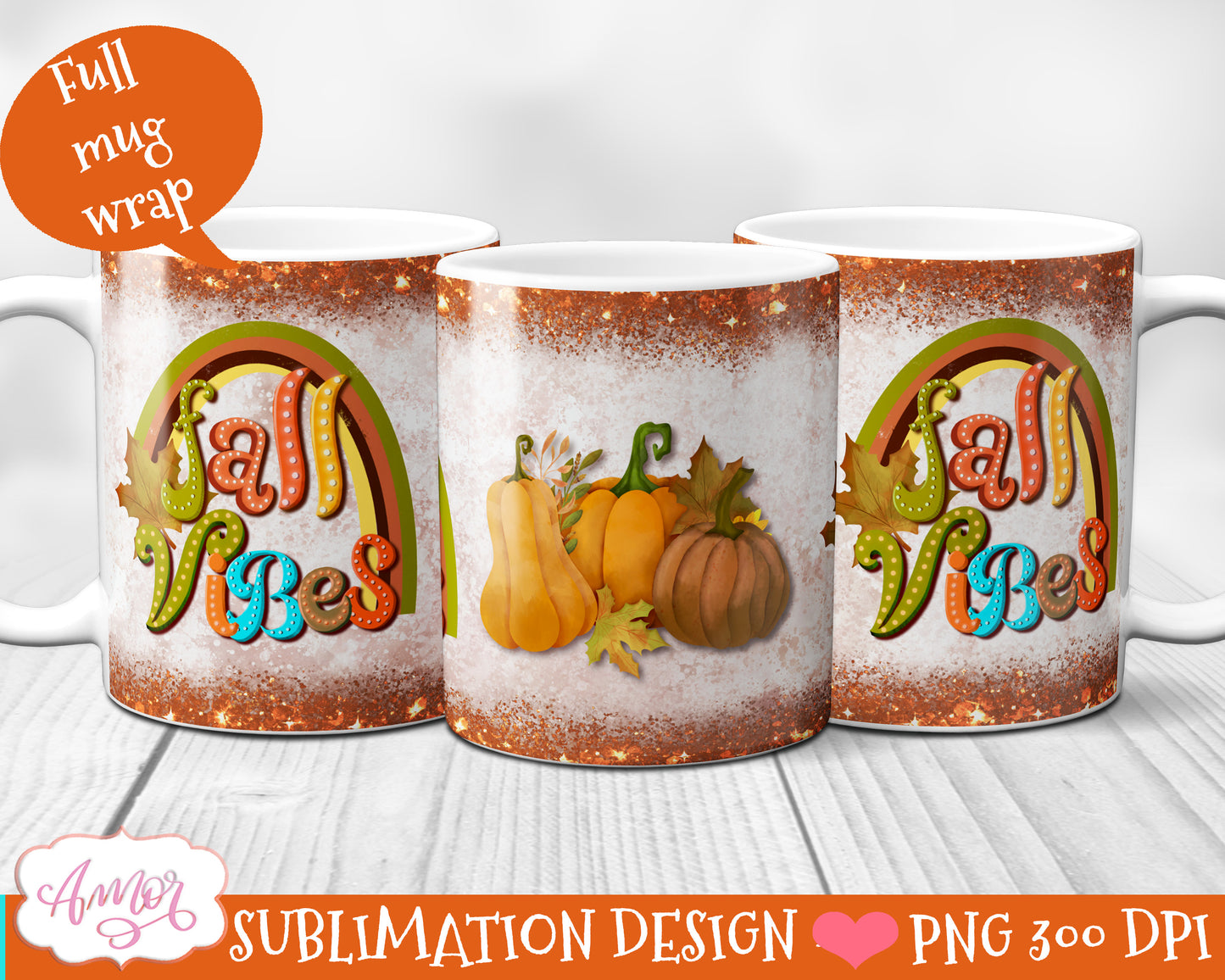 BUNDLE Fall Pumpkins Mug wrap PNG sublimation 11oz and 15oz