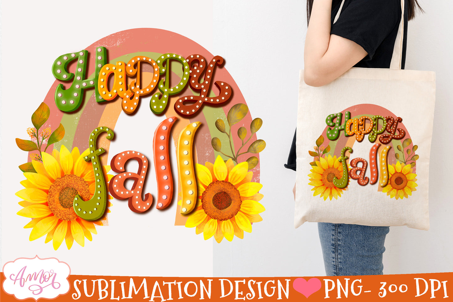 Happy Fall PNG for Sublimation |Fall rainbow PNG