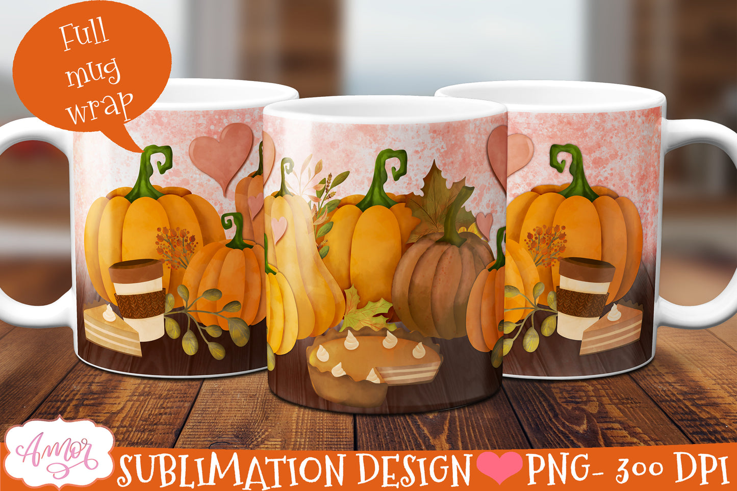 BUNDLE Fall Pumpkins Mug wrap PNG sublimation 11oz and 15oz