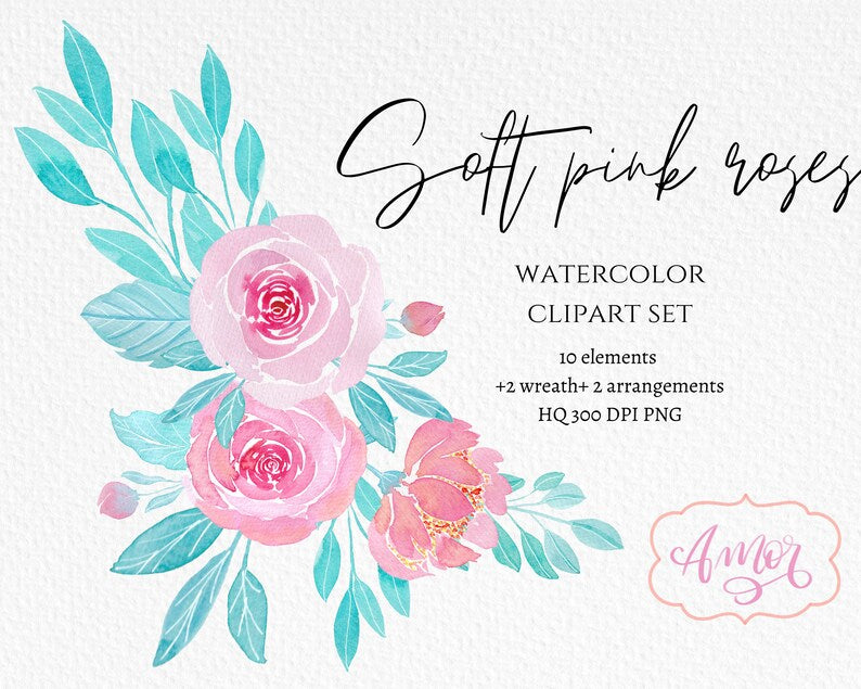 Blush Floral watercolor clipart