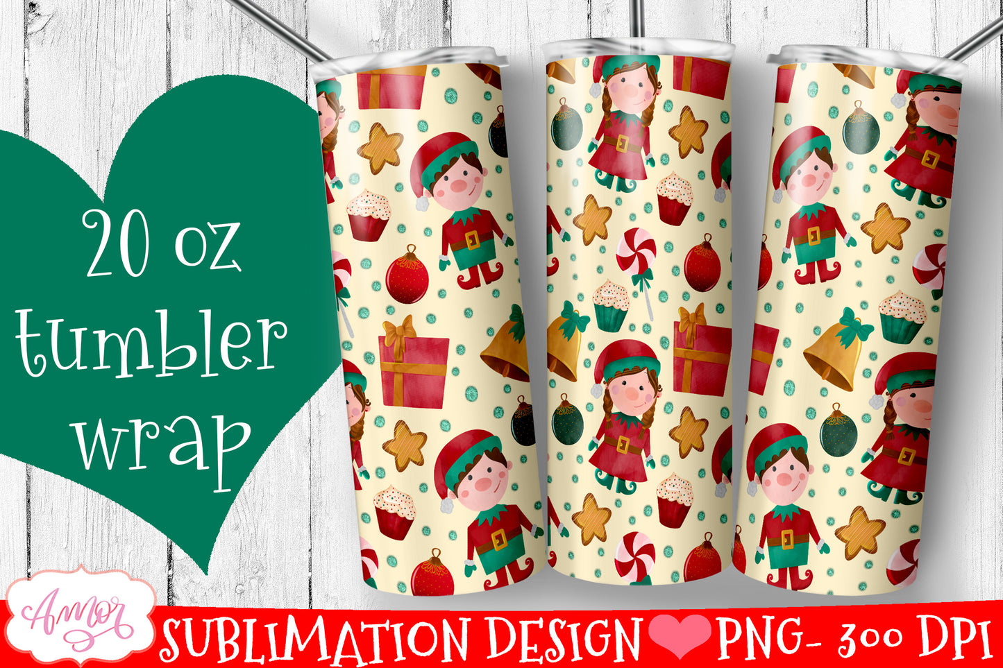 BUNDLE Christmas tumbler wrap for sublimation, 12 PNG