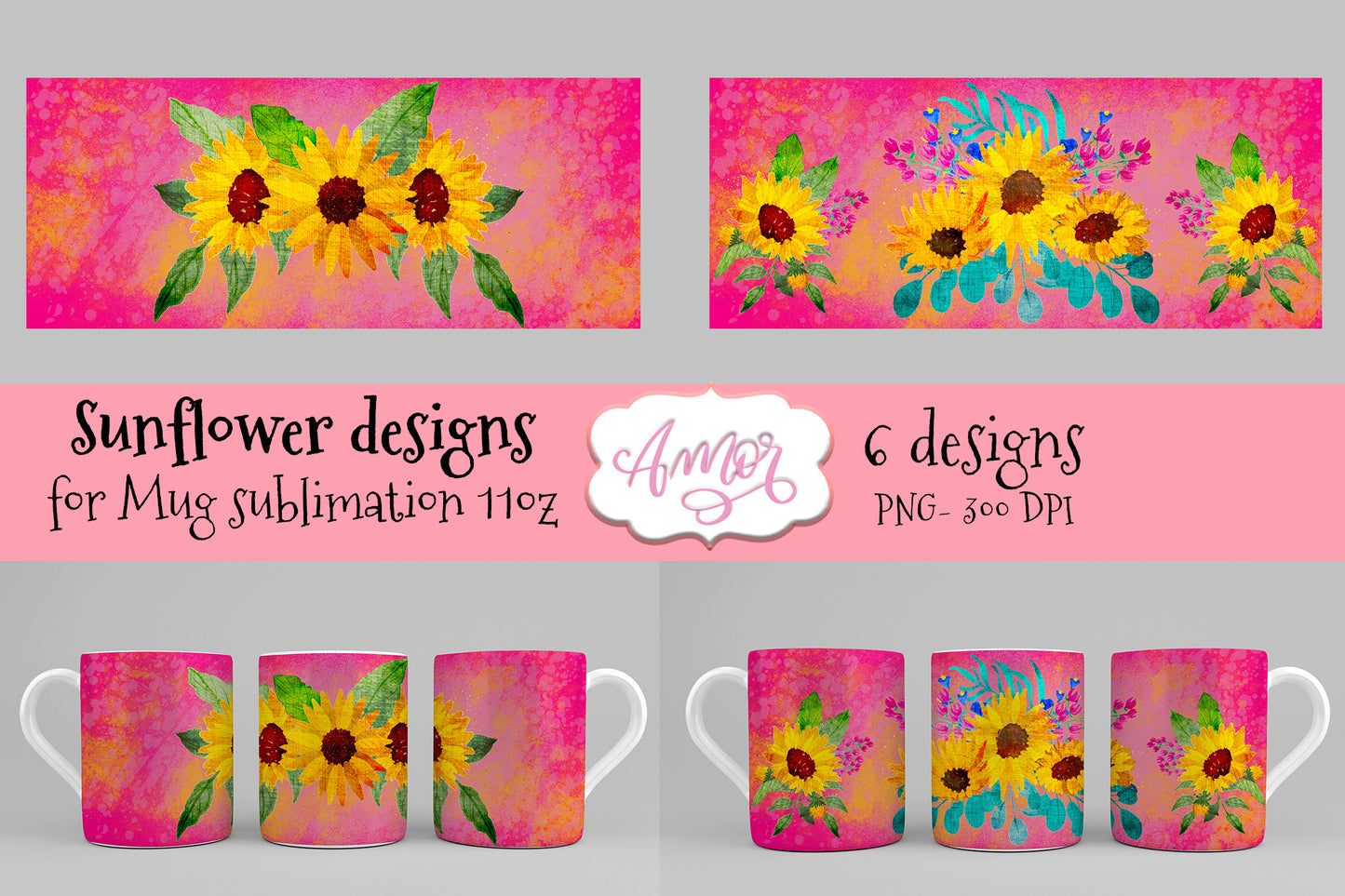BUNDLE Sunflower PNG template designs for mug sublimation