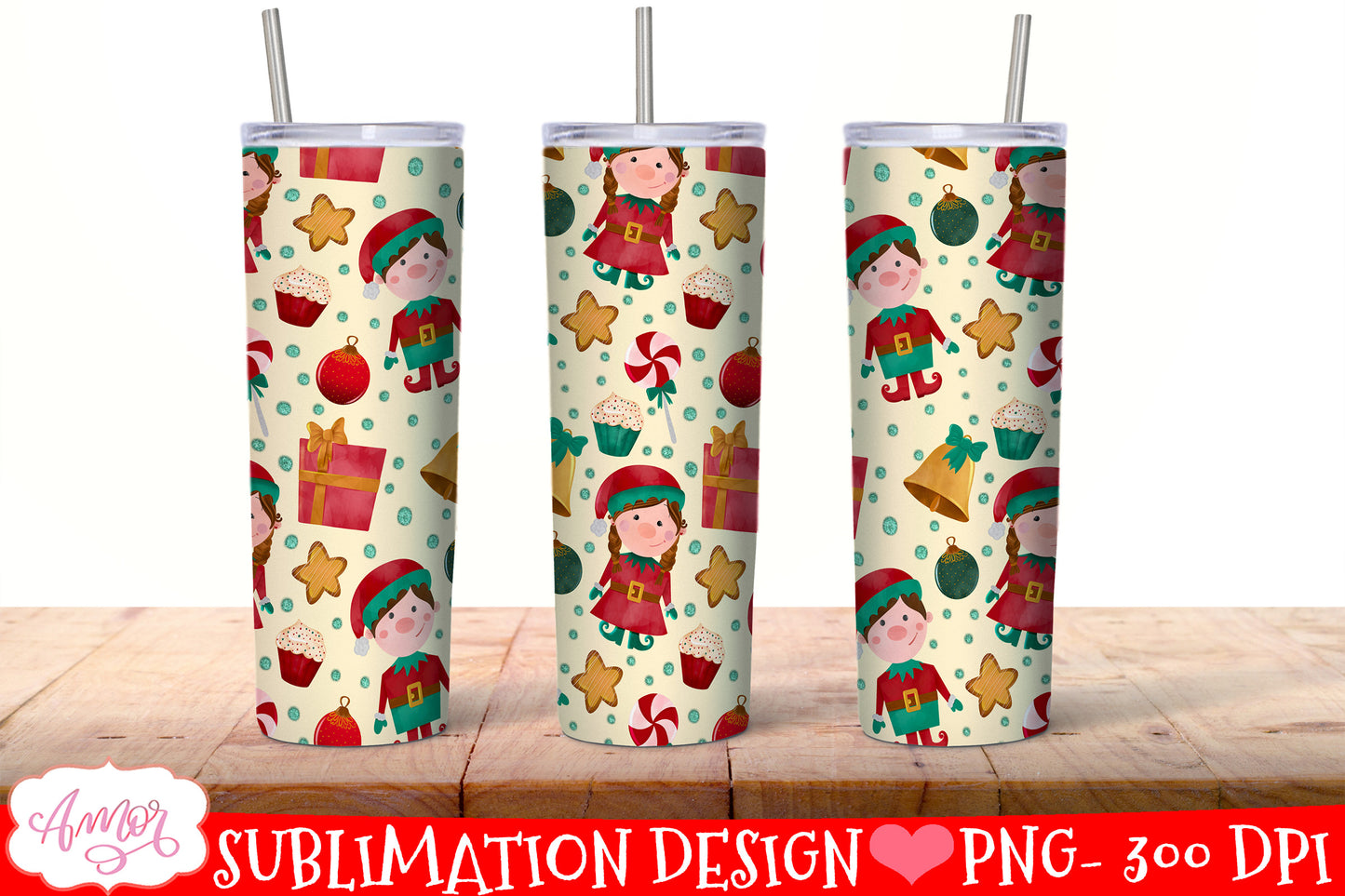 BUNDLE Christmas tumbler wrap for sublimation, 12 PNG