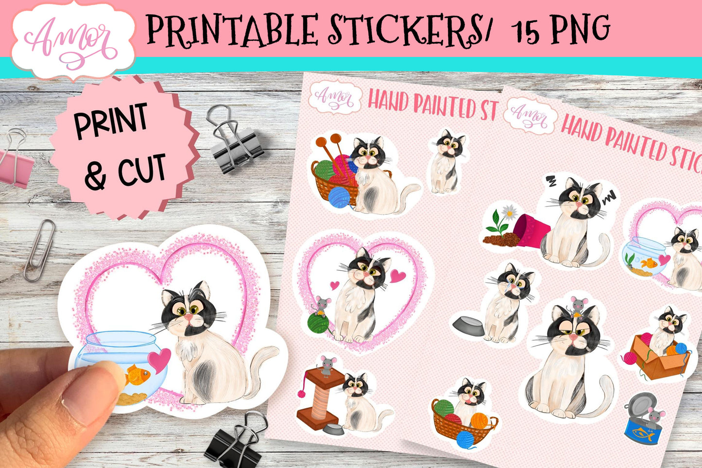 Cute cat stickers for print & cut | Printable PNG stickers