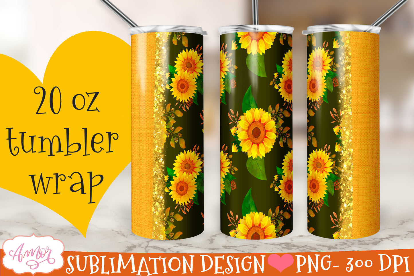Sunflower tumbler wrap for sublimation