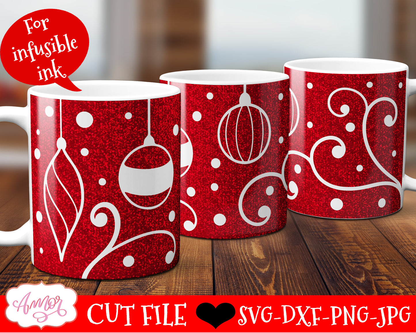 Christmas Mug Wrap SVG for Cricut infusible ink 12oz mug