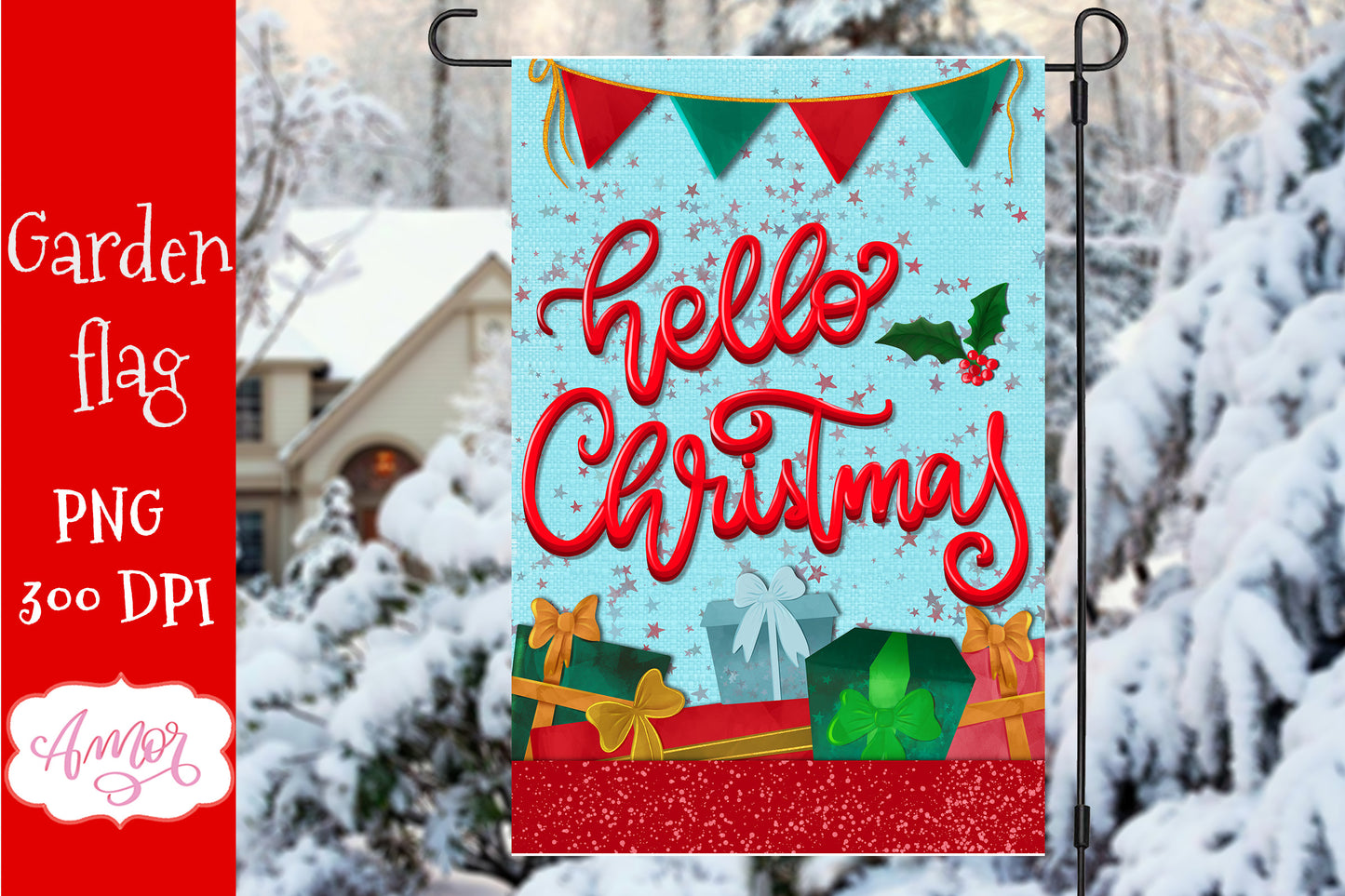Christmas garden flag sublimation BUNDLE, 6 Holidays PNG