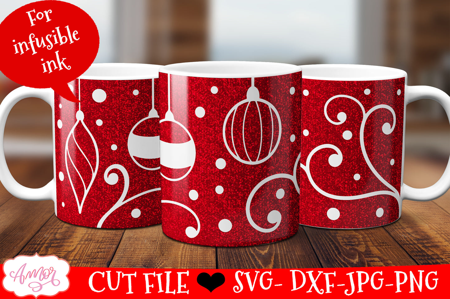 Christmas Mug Wrap SVG for Cricut infusible ink 12oz mug
