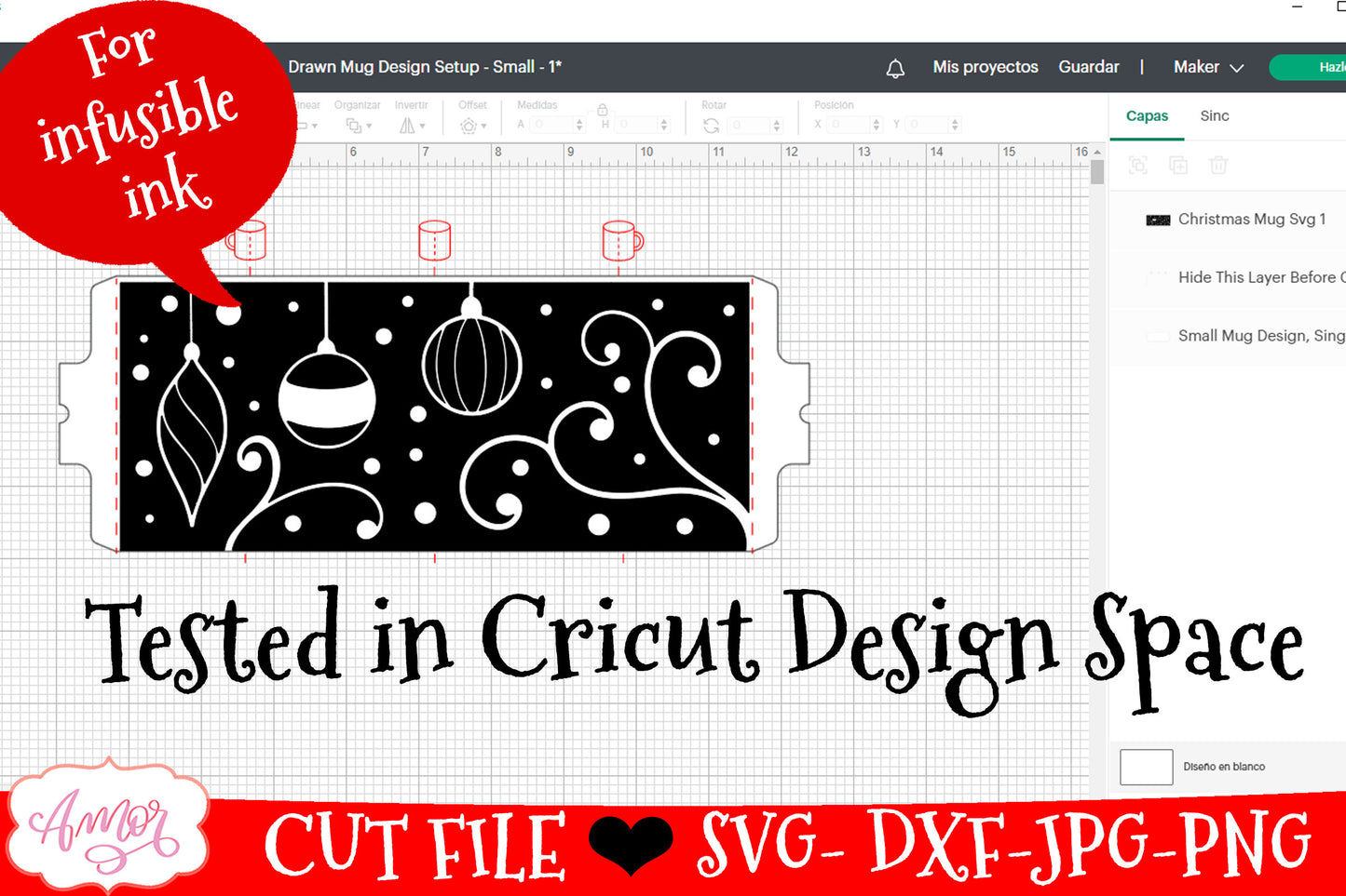 Christmas Mug Wrap SVG for Cricut infusible ink 12oz mug