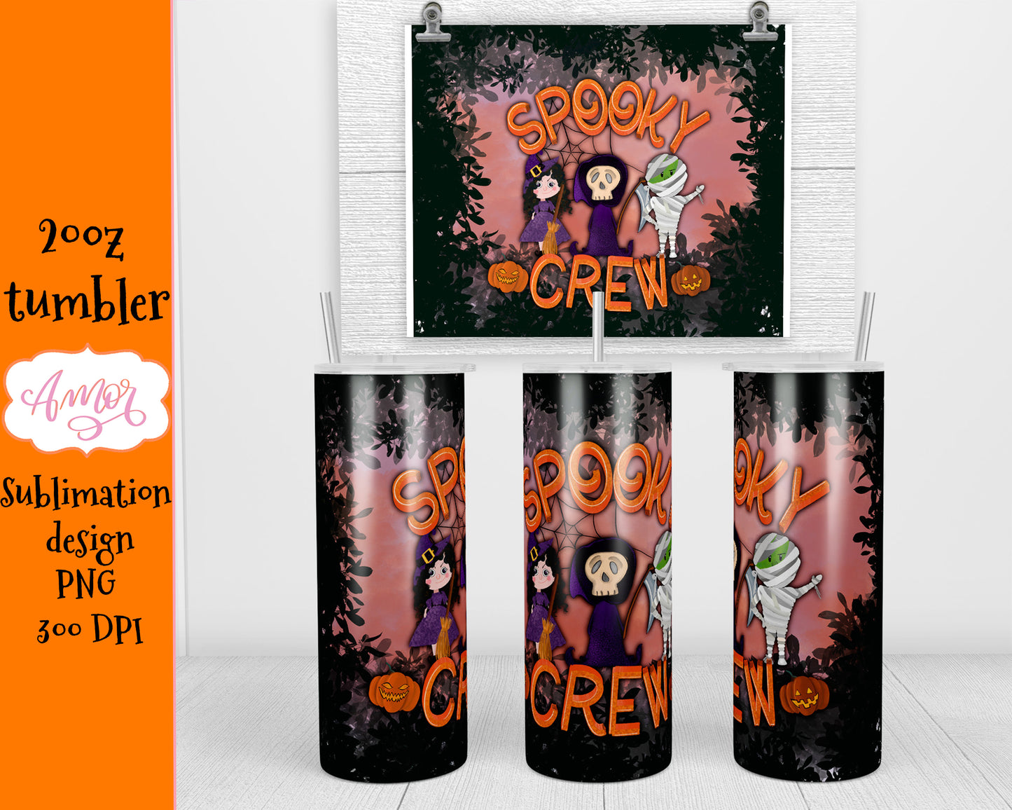 Halloween sublimation design for 20oz skinny tumbler