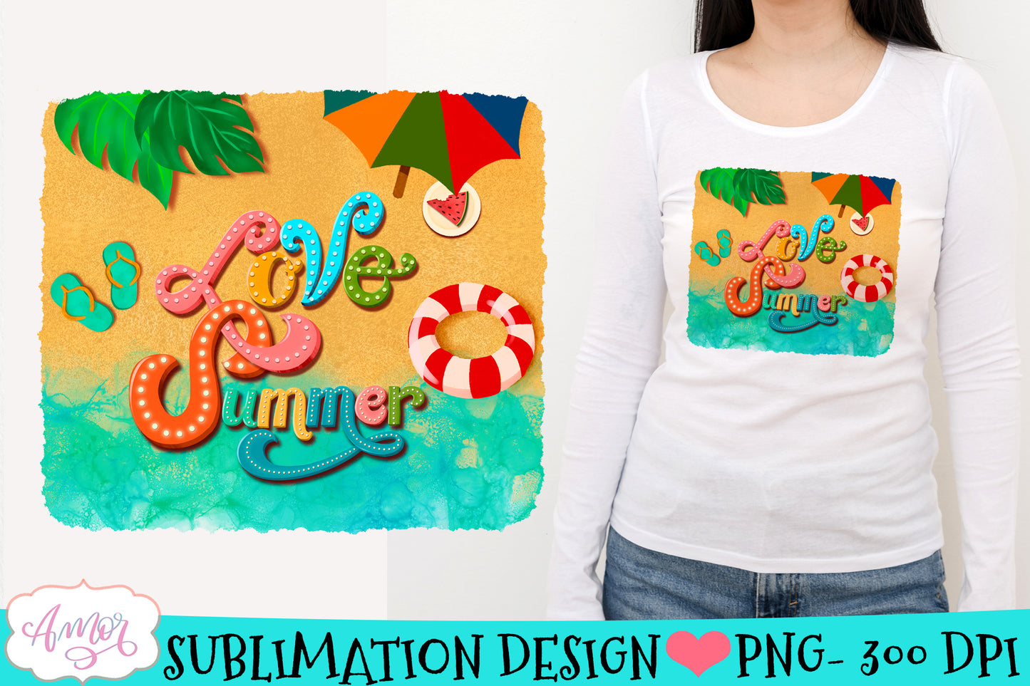 Love Summer Sublimation design Beach PNG for Tote bags