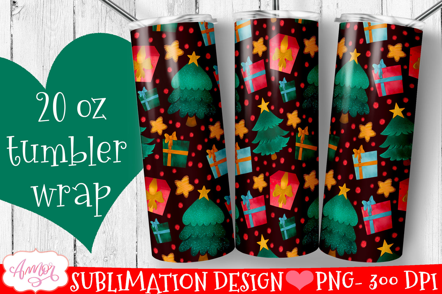 BUNDLE Christmas tumbler wrap for sublimation, 12 PNG