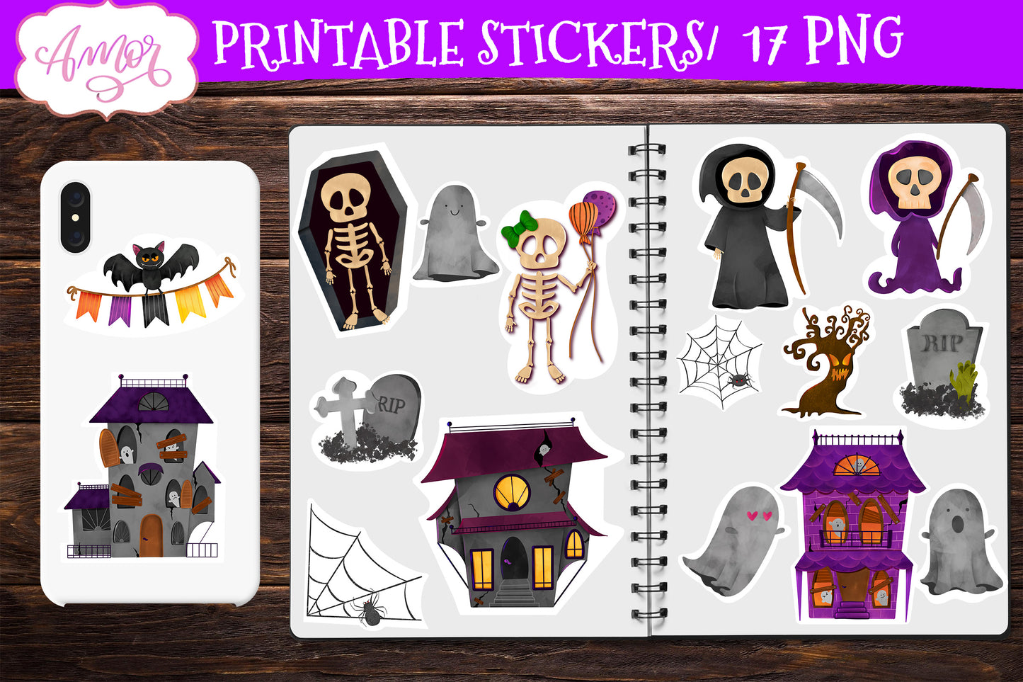 Halloween stickers for print & cut Spooky PNG stickers