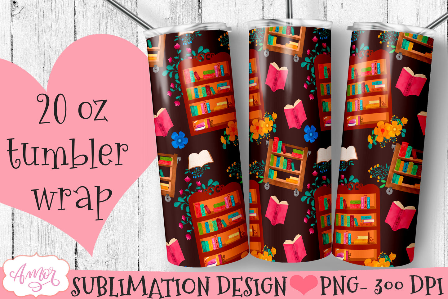 Book lover tumbler wrap bundle png designs for sublimation