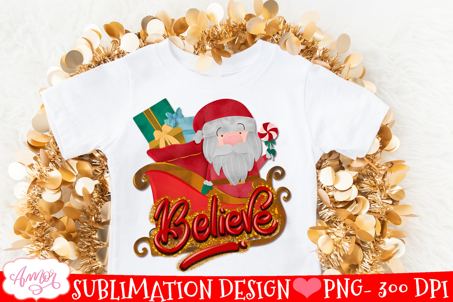 Christmas Believe PNG for sublimation Santa PNG design