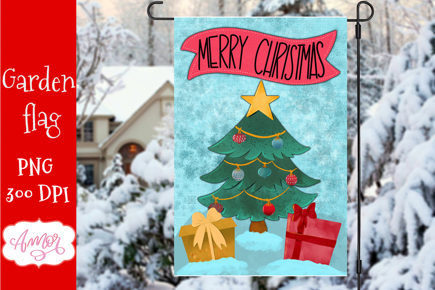 Christmas garden flag sublimation BUNDLE, 6 Holidays PNG