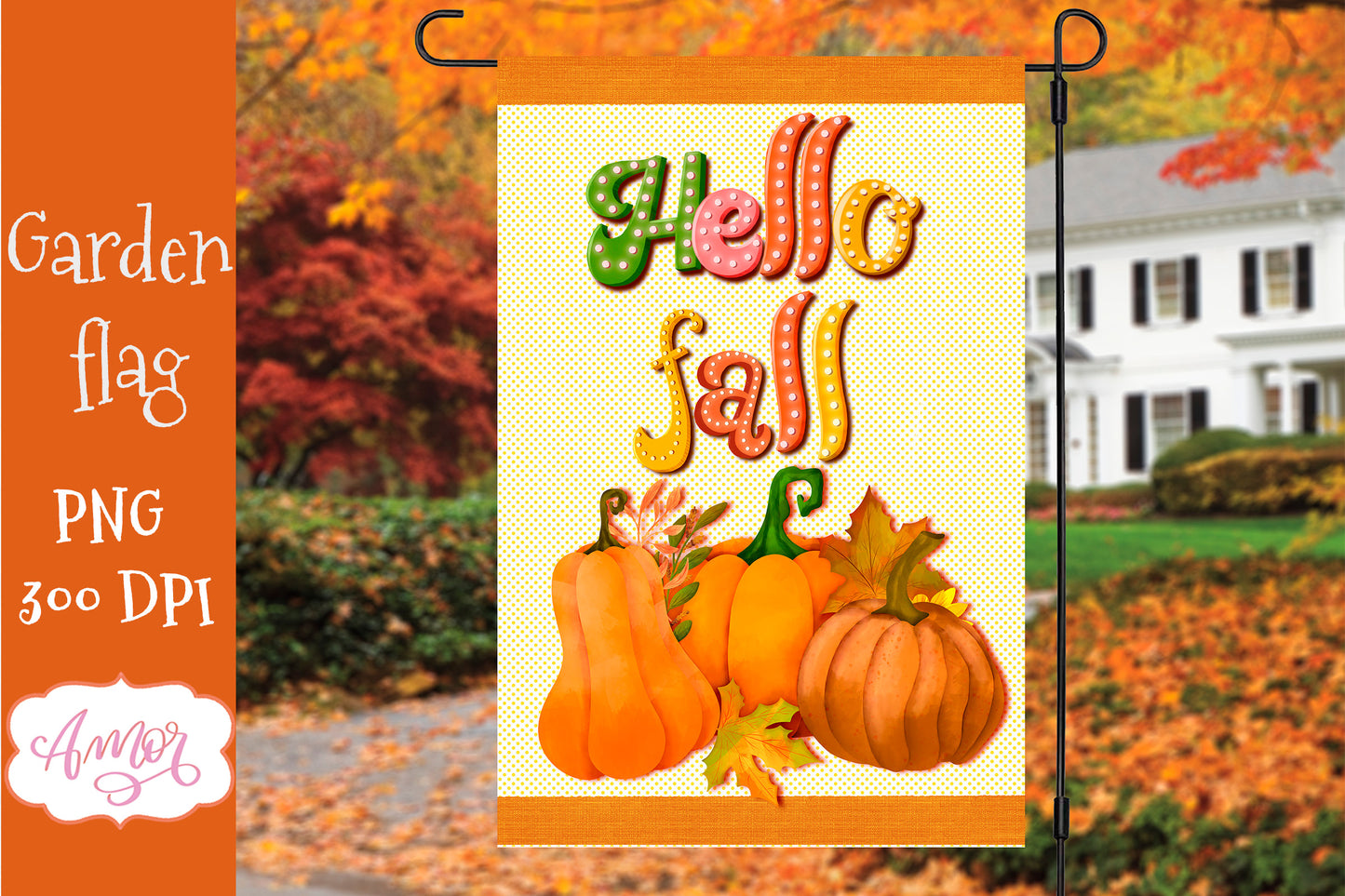Welcome Fall garden flag sublimation BUNDLE, 6 Fall PNG