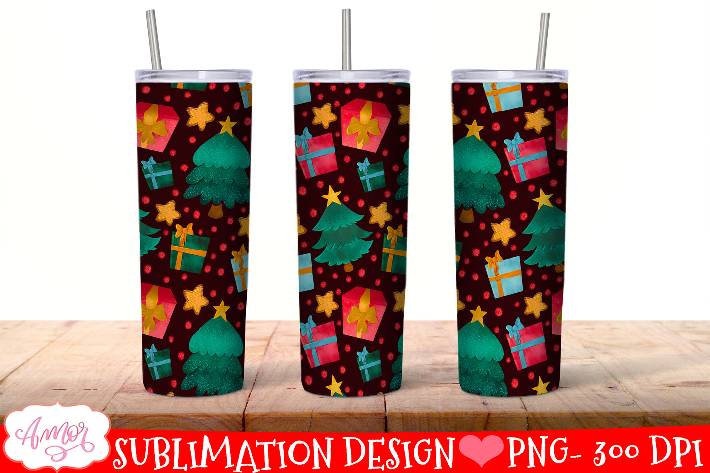 BUNDLE Christmas tumbler wrap for sublimation, 12 PNG