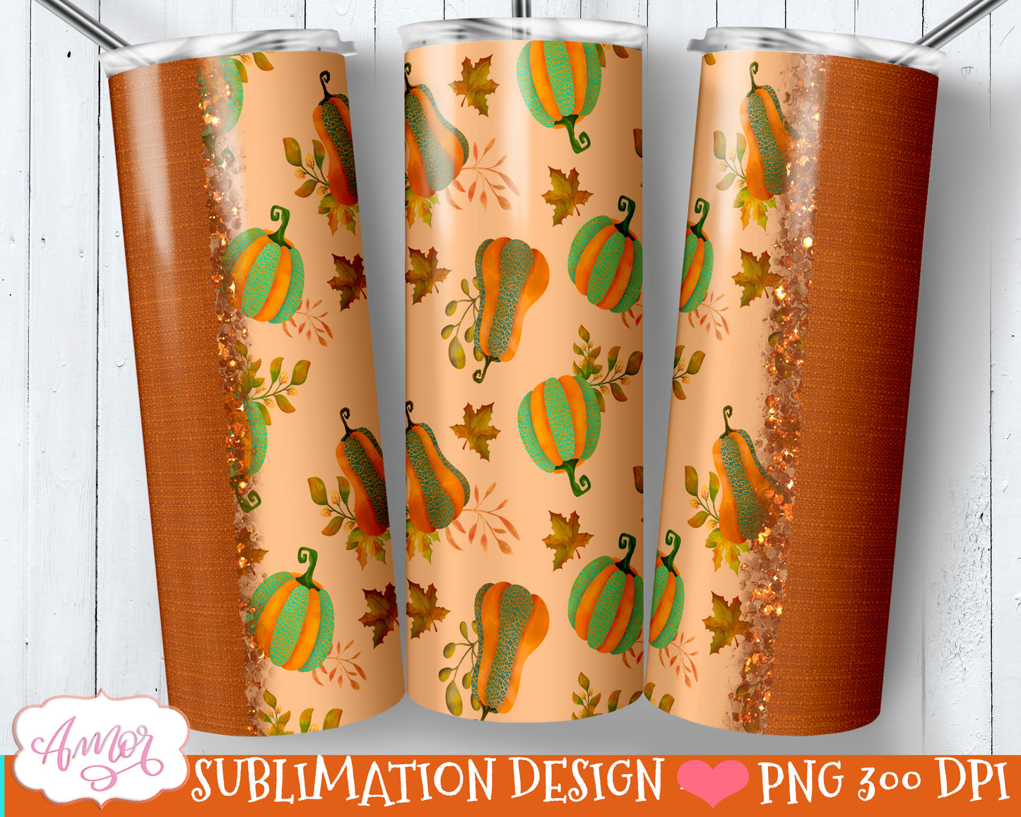 Bundle pumpkin tumbler wraps for sublimation 6 fall PNG