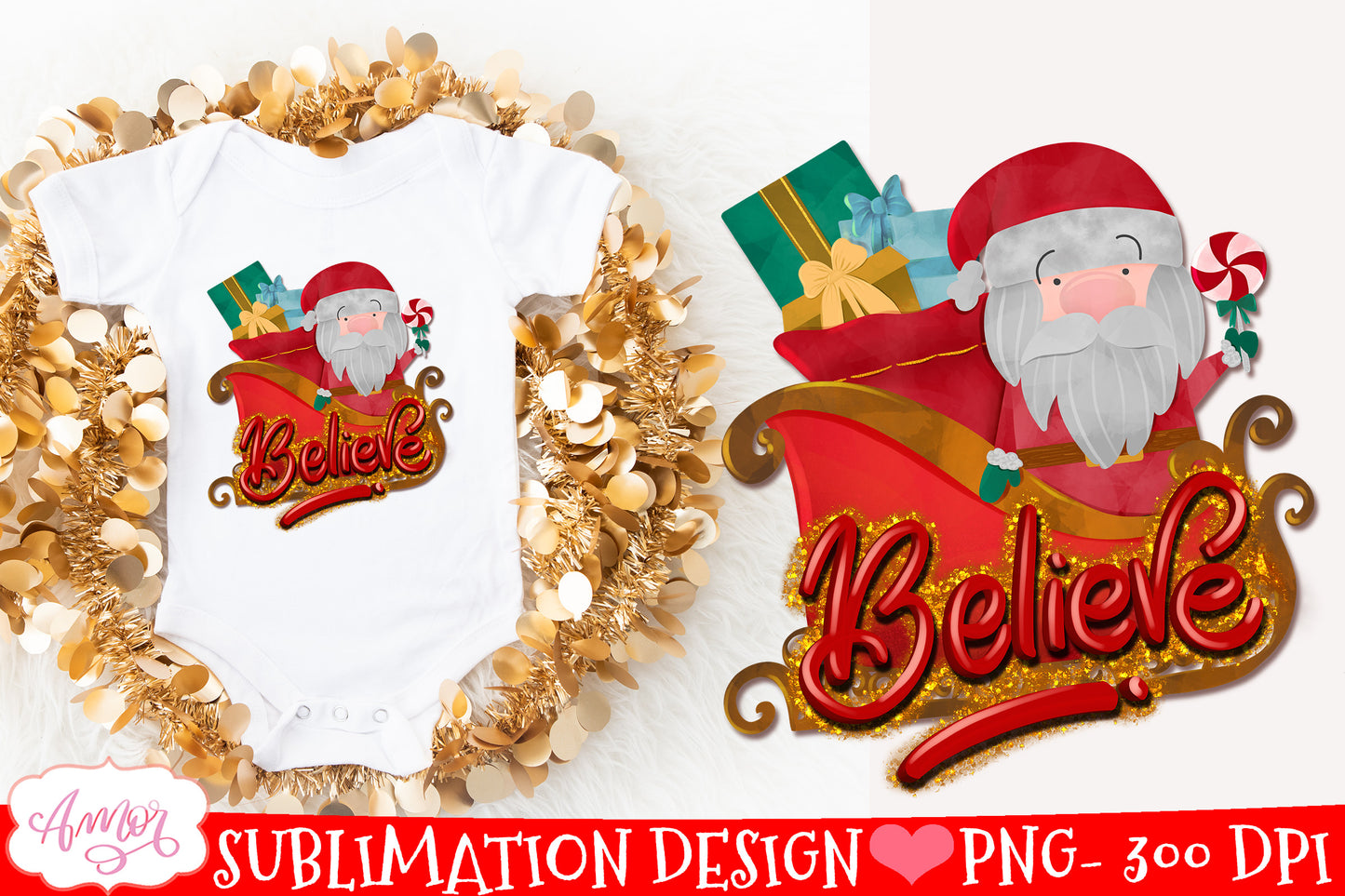 Christmas Believe PNG for sublimation Santa PNG design