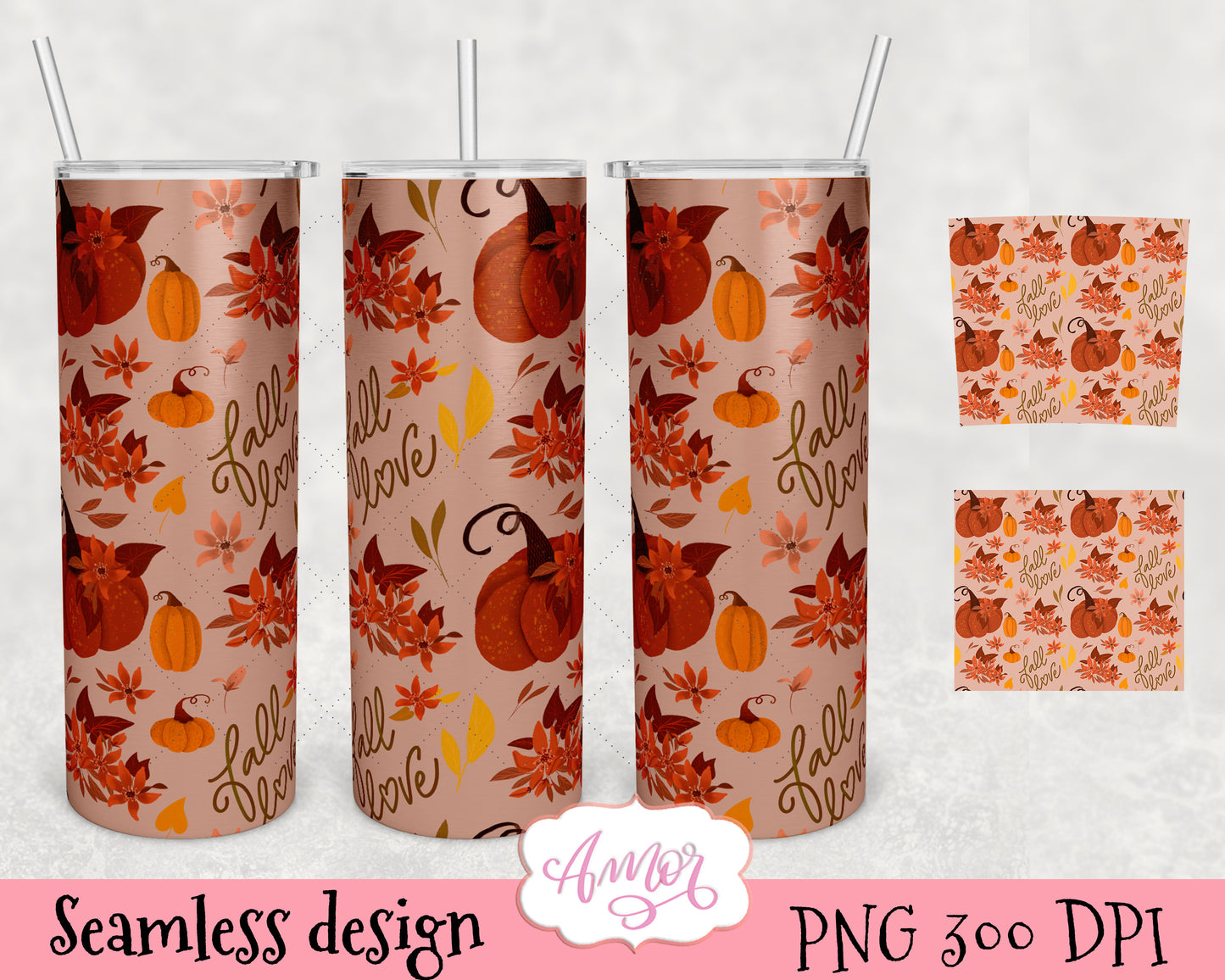 Bundle of 6 Fall tumbler wrap designs for sublimation